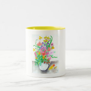 Bicolor Taza de flores de acuarela Bouquet por ORDesigns.