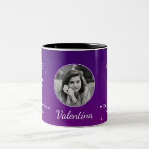 Bicolor Taza de foto con rasgos personalizados del símbolo