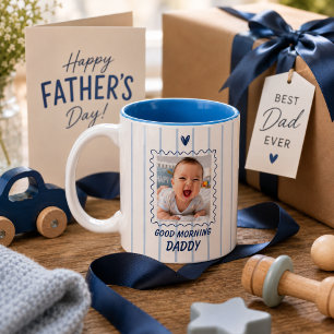 Bicolor Taza de Foto Personalizada de Buenos Días Papá de