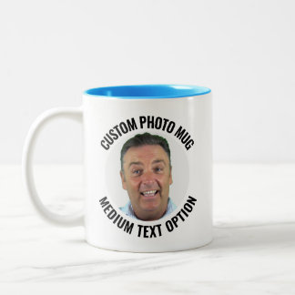 Bicolor Taza de foto personalizada de texto azul claro med