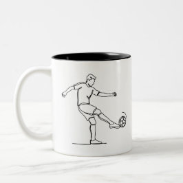 Bicolor Taza de fútbol con jugador de fútbol en línea artí