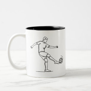 Bicolor Taza de fútbol con jugador de fútbol en línea artí