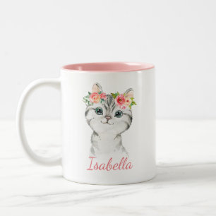 Bicolor Taza de gatito con acuarela para niños