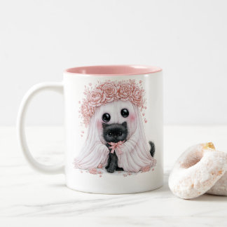Bicolor Taza de gatito fantasma lindo - Halloween perfecto