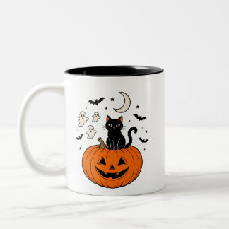 Bicolor Taza de gato de calabaza de Halloween | Café de ga