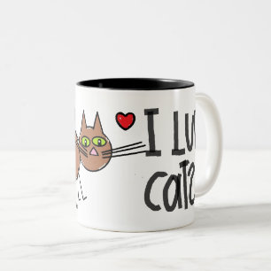 Bicolor Taza de gato de dibujos animados AMO GATOS