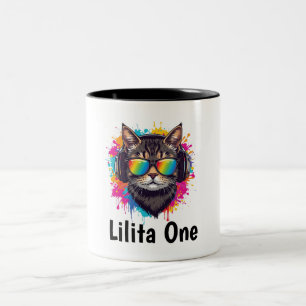 Bicolor Taza de gato genial personalizada con gafas de sol