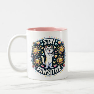 Bicolor Taza de gato 'Mantén la Garra Positiva'