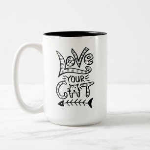 Bicolor Taza De Gato Minimalista Llena De Amor Por Tu Gato
