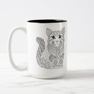Bicolor Taza de gato Zentangle | Taza de café de gato mand