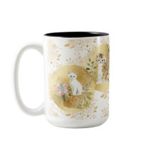Taza de gatos adorables dorado blanco acuarela 15