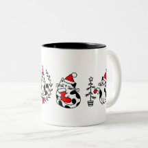 Taza de gatos de Navidad rojos, negros y blancos