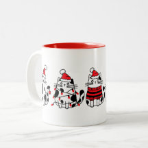Taza de gatos de Navidad rojos, negros y blancos