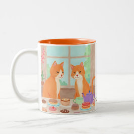 Bicolor Taza de gatos naranjas y fiesta de té