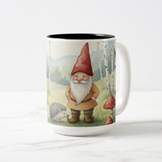 Bicolor Taza de gnomecore caprichoso, erizo, hongo del bos