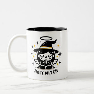 Bicolor Taza de Halloween de Ángel Orante Bruja Sagrada