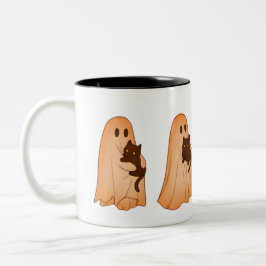 Bicolor Taza de Halloween de Fantasma Lindo y Gato Negro