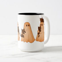 Taza de Halloween de fantasma lindo y gato negro
