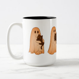 Bicolor Taza de Halloween de fantasma lindo y gato negro