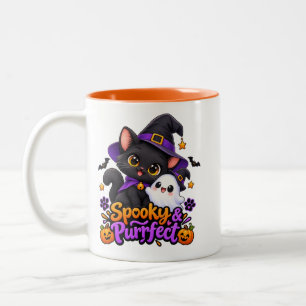 Bicolor Taza de Halloween de gato lindo y espeluznante de