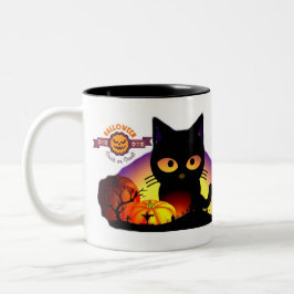 Bicolor Taza de Halloween de gato negro linda de dos tonos