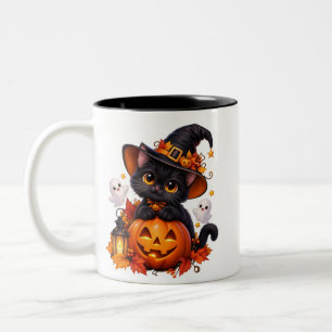 Bicolor Taza de Halloween de gato negro lindo de dos tonos