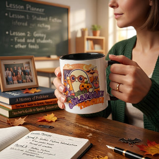 Bicolor Taza de Halloween de maestro espeluznante linda, P