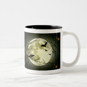 Bicolor Taza de Halloween - Luna Llena, palos y cuervo