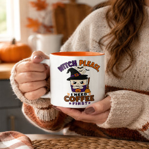 Bicolor Taza de Halloween naranja 'Bruja por favor café pr