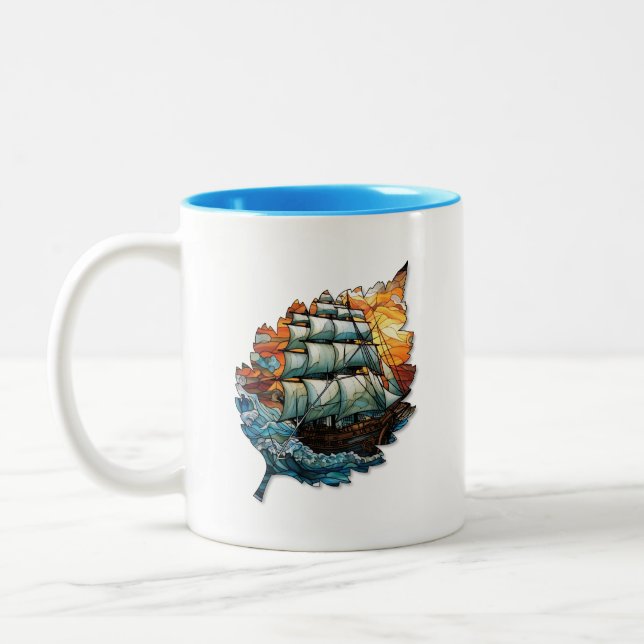 Bicolor Taza de hoja creativa para café o té (Izquierda)