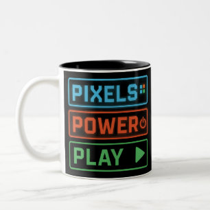 Bicolor Taza de juego – Pixels Power Play Taza de café neó