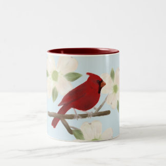 Bicolor Taza de la acuarela del cardenal y del Dogwood