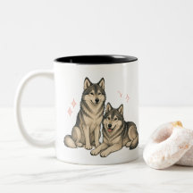 Taza de la adorable pareja de Husky y Lobo | Amant