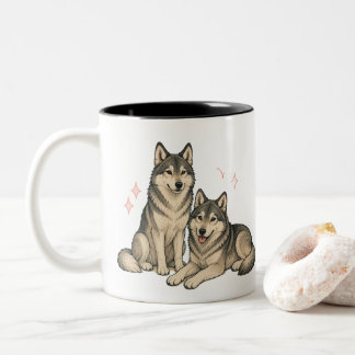Bicolor Taza de la adorable pareja de Husky y Lobo | Amant