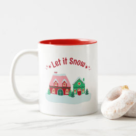 Bicolor Taza de la aldea de Navidad Deja que nieve