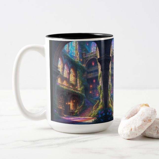Bicolor Taza de la Biblioteca Encantada (Con donut)