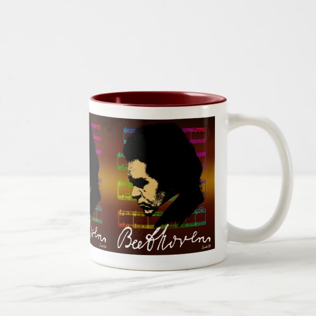BICOLOR TAZA DE LA CABEZA DEL BOSQUEJO DE BEETHOVEN (Derecha)
