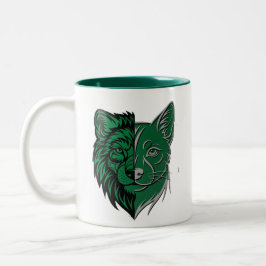 Bicolor Taza de la Dualidad del Lobo Zorro Verde Místico -