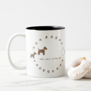 Bicolor Taza de la rutina de paseo del perro y café