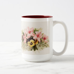 Bicolor Taza de los flores de la primavera del vintage