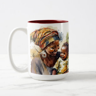 Bicolor Taza de mamá africana y bebé