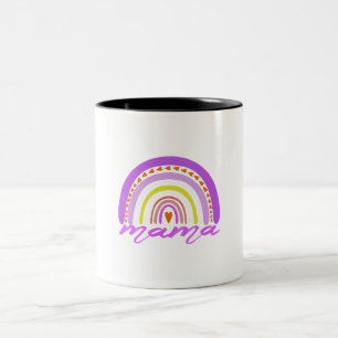 Bicolor Taza de Mamá Corazón Arcoíris Boho Doodle