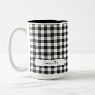 Bicolor Taza de Mamá Personalizada a Cuadros Negros y Blan