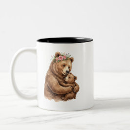Bicolor Taza de mamá y bebé oso de acuarela linda
