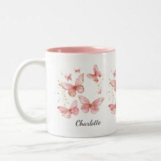 Bicolor Taza de mariposa personalizada, linda mariposa ros