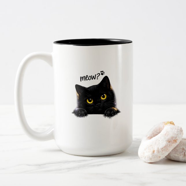 Bicolor Taza de Maullido Matutino (Con donut)