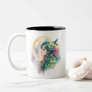 Bicolor Taza de mujer floral etérea colibrí
