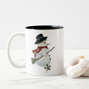 Bicolor Taza de muñeco de nieve campestre