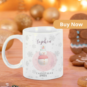 Bicolor Taza de muñeco de nieve navideño personalizada