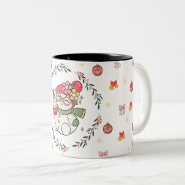 Bicolor Taza de Navidad con muñeco de nieve y corona
